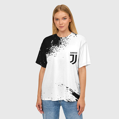 Женская футболка оверсайз Juventus sport color black / 3D-принт – фото 3