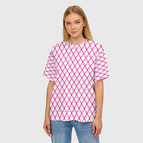 Женская футболка оверсайз Контурные сердце / 3D-принт – фото 3
