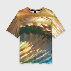Женская футболка оверсайз Перламутровые блестящие волны радужных цветов