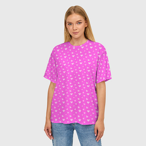 Женская футболка оверсайз Розовый маленькие сердечки / 3D-принт – фото 3