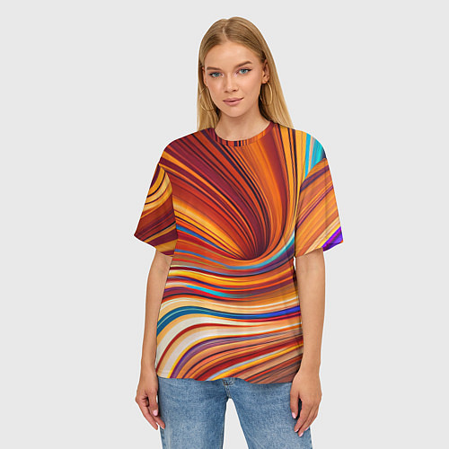 Женская футболка оверсайз Цветные волны - нейросеть / 3D-принт – фото 3