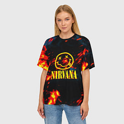 Футболка оверсайз женская Nirvana rock огненное лого лава, цвет: 3D-принт — фото 2