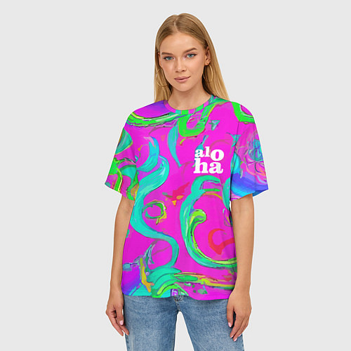 Женская футболка оверсайз Abstract floral pattern - aloha / 3D-принт – фото 3