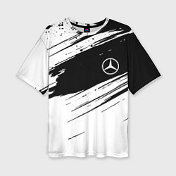 Женская футболка оверсайз Mercedes benz краски чернобелая геометрия