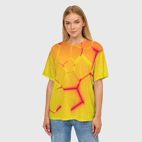 Женская футболка оверсайз Плиты желтые броня / 3D-принт – фото 3
