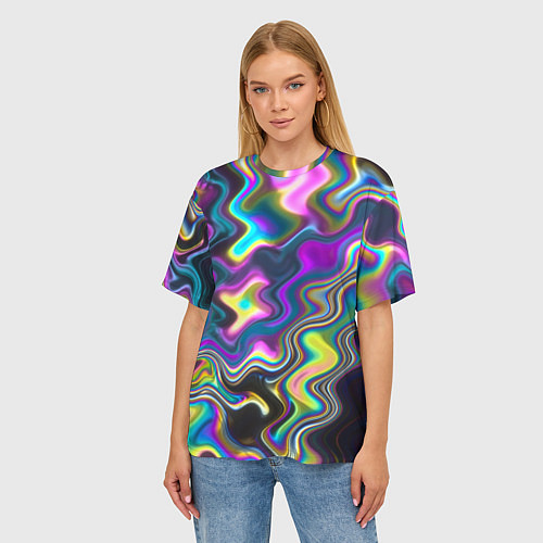 Женская футболка оверсайз Волнистые абстрактные волны / 3D-принт – фото 3