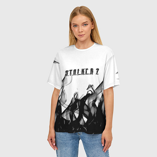 Женская футболка оверсайз Stalker 2 черный огонь абстракция / 3D-принт – фото 3