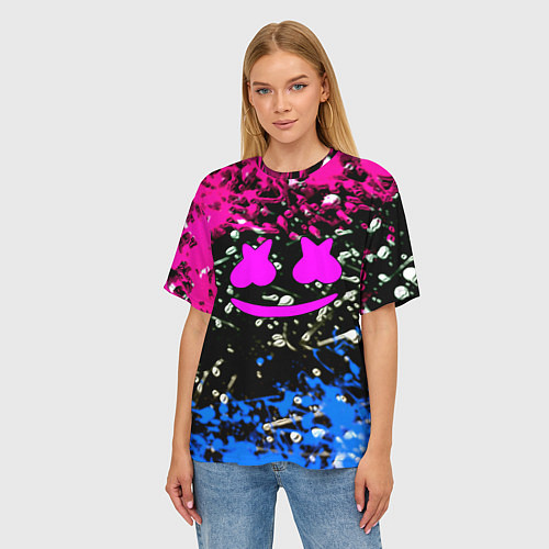 Женская футболка оверсайз Marshmello неоновый краски / 3D-принт – фото 3