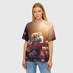 Футболка оверсайз женская Милый маленький хомячок с сердечком, цвет: 3D-принт — фото 2