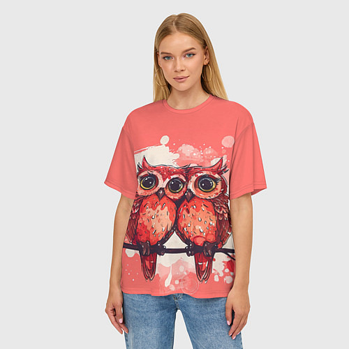 Женская футболка оверсайз Влюбленные совушки / 3D-принт – фото 3