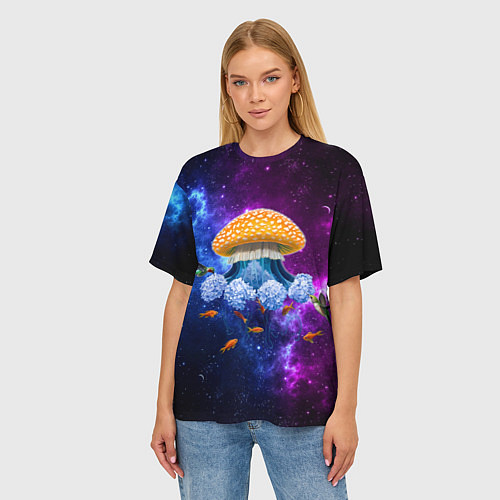 Женская футболка оверсайз Space mushroom / 3D-принт – фото 3