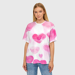 Футболка оверсайз женская Акварельные розовые сердечки, цвет: 3D-принт — фото 2