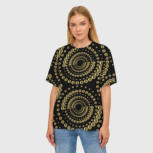 Женская футболка оверсайз Золотой Биткоин на черном / 3D-принт – фото 3