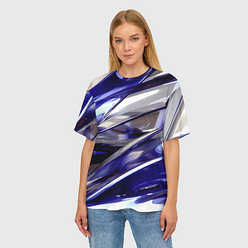 Женская футболка оверсайз Синие и белые полосы абстракции / 3D-принт – фото 3