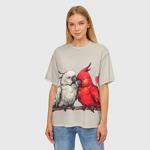 Женская футболка оверсайз Влюбленные попугаи 14 февраля / 3D-принт – фото 3