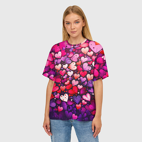Женская футболка оверсайз Множество сердец / 3D-принт – фото 3