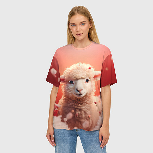 Женская футболка оверсайз Милая влюбленная овечка / 3D-принт – фото 3