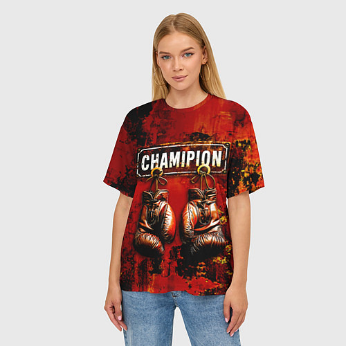 Женская футболка оверсайз Champion boxing / 3D-принт – фото 3