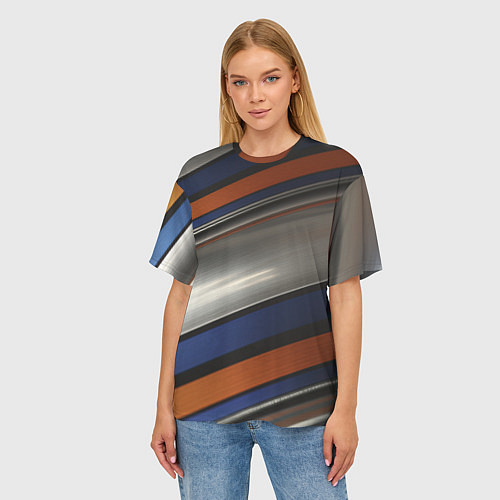 Женская футболка оверсайз Разноцветные прямые полосы / 3D-принт – фото 3