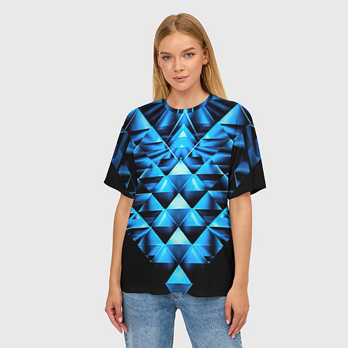 Женская футболка оверсайз Синие абстрактные ромбики / 3D-принт – фото 3