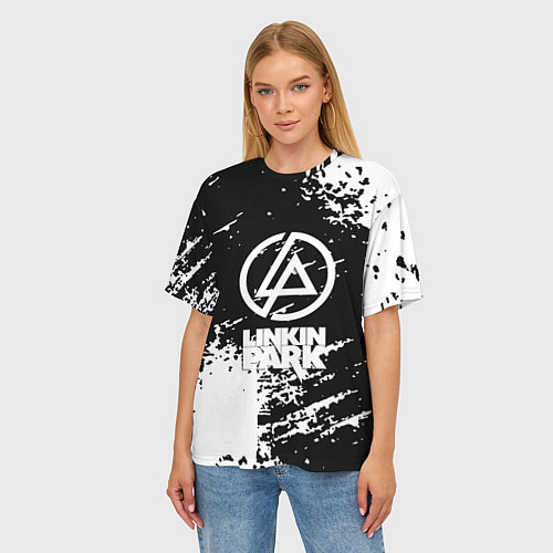 Женская футболка оверсайз Linkin park logo краски текстура / 3D-принт – фото 3