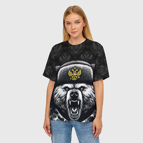 Женская футболка оверсайз Русский медведь / 3D-принт – фото 3