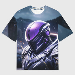 Футболка оверсайз женская Киборг в фиолетовом шлеме, цвет: 3D-принт