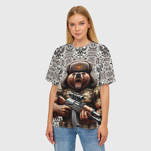 Женская футболка оверсайз Сердитый русский медведь с автоматом / 3D-принт – фото 3