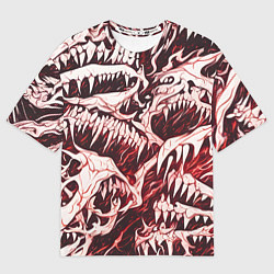 Женская футболка оверсайз Белые клыки на красном фоне