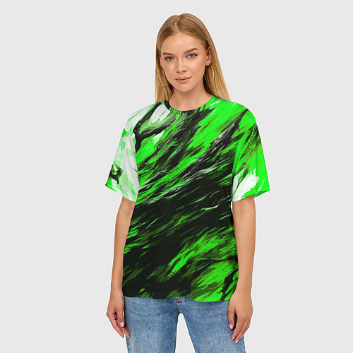 Женская футболка оверсайз Чёрная и зелёная буря / 3D-принт – фото 3