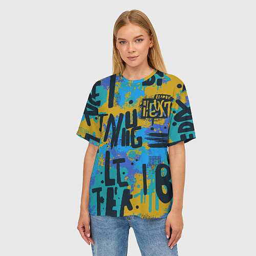 Женская футболка оверсайз Крупные буквы на цветном фоне / 3D-принт – фото 3
