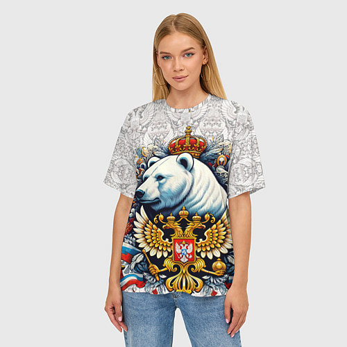 Женская футболка оверсайз Белый медведь с короной / 3D-принт – фото 3
