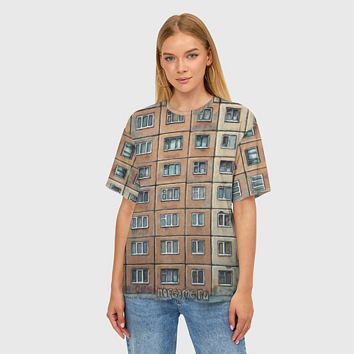 Женская футболка оверсайз Хрущевка / 3D-принт – фото 3