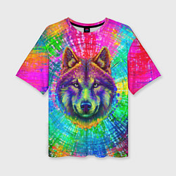 Футболка оверсайз женская Цветной волк, цвет: 3D-принт