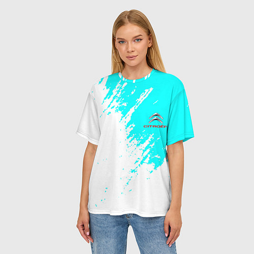 Женская футболка оверсайз Citroen краски голубой / 3D-принт – фото 3