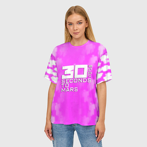 Женская футболка оверсайз 30 seconds to mars pink / 3D-принт – фото 3
