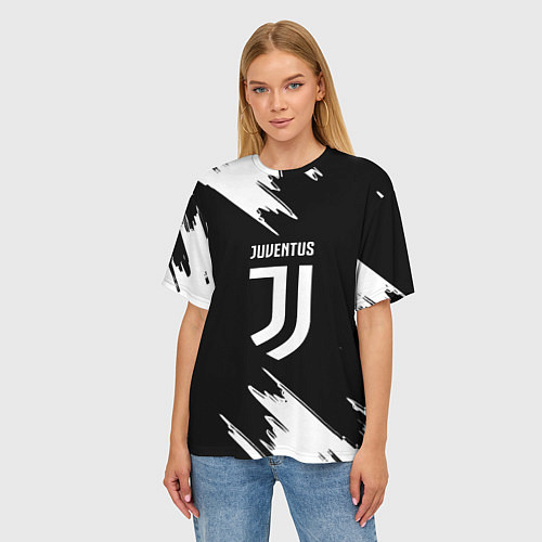 Женская футболка оверсайз Juventus краски текстура / 3D-принт – фото 3