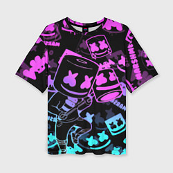 Женская футболка оверсайз Marshmello neon pattern