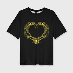Футболка оверсайз женская Сердце желтыми энергетическими линиями на черном, цвет: 3D-принт
