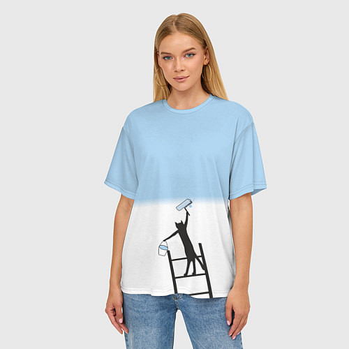 Женская футболка оверсайз Кот маляр / 3D-принт – фото 3