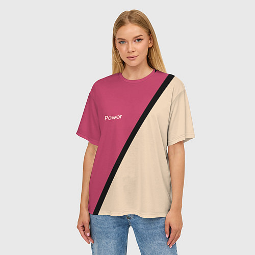 Женская футболка оверсайз Power бежево-розовый / 3D-принт – фото 3
