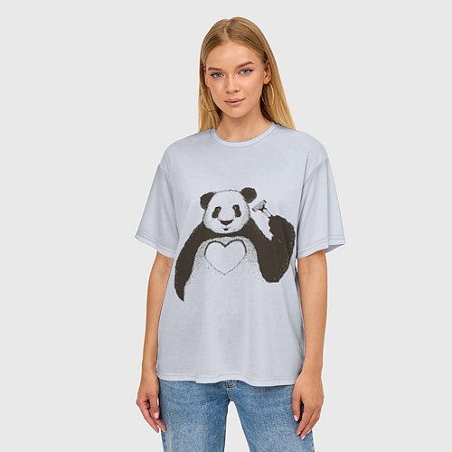 Женская футболка оверсайз Panda love art / 3D-принт – фото 3