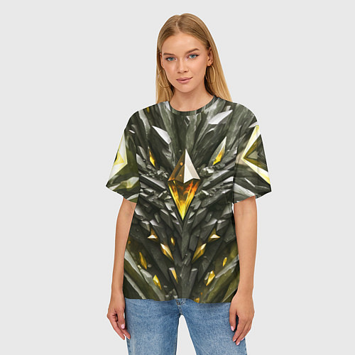 Женская футболка оверсайз Камень и золотой кристалл / 3D-принт – фото 3