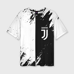 Футболка оверсайз женская Juventus краски чёрнобелые, цвет: 3D-принт