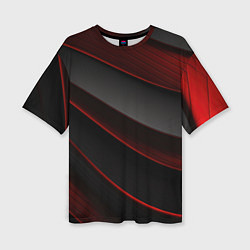 Женская футболка оверсайз Красная абстракция с черными линиями