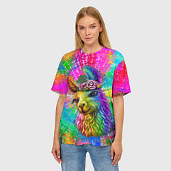 Футболка оверсайз женская Цветная лама, цвет: 3D-принт — фото 2