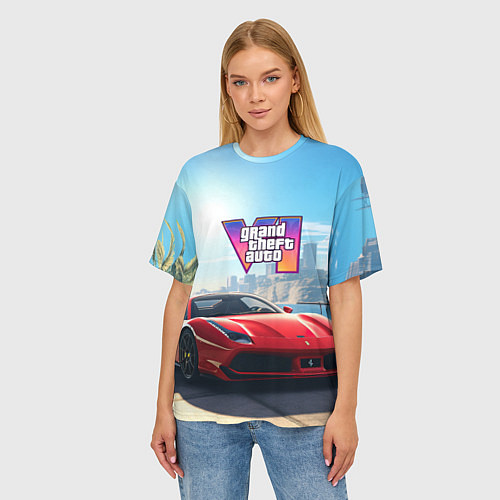 Женская футболка оверсайз GTA 6 logo auto / 3D-принт – фото 3