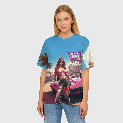 Женская футболка оверсайз GTA 6 girl logo / 3D-принт – фото 3