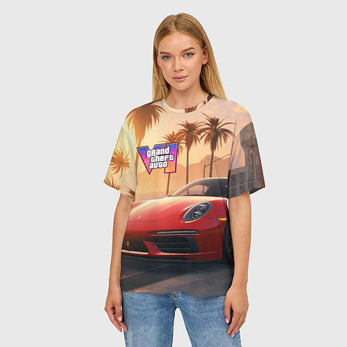 Женская футболка оверсайз GTA 6 logo auto style / 3D-принт – фото 3