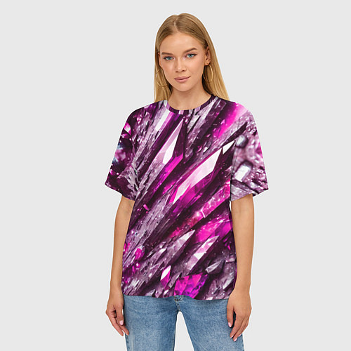 Женская футболка оверсайз Розовые драгоценные кристаллы / 3D-принт – фото 3